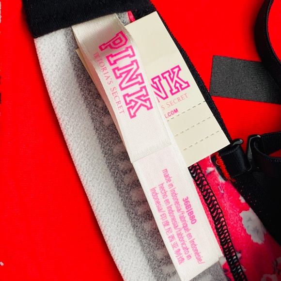 Victoria's Secret PINK NEW RARE BRA 36B AND BIKINI (M) SET RED/BLACK FLORAL - Picture 10 of 10